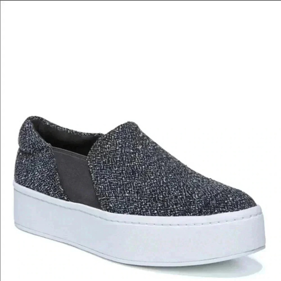 Vince Warren Platform Sneakers Gray Tweed Notched  Vamp Cushioned Slip Ons - Picture 1 of 9